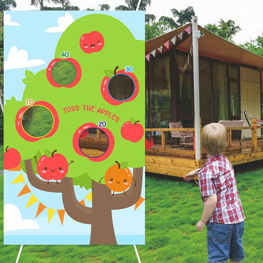 Apple Tree Toss Game Banner Background Fruit Toss Apple Themed Decorations for Boys Girls Birthday Party Fall Holiday Festival Christmas Eve Party Baby Shower Supplies Gifts Red and Green