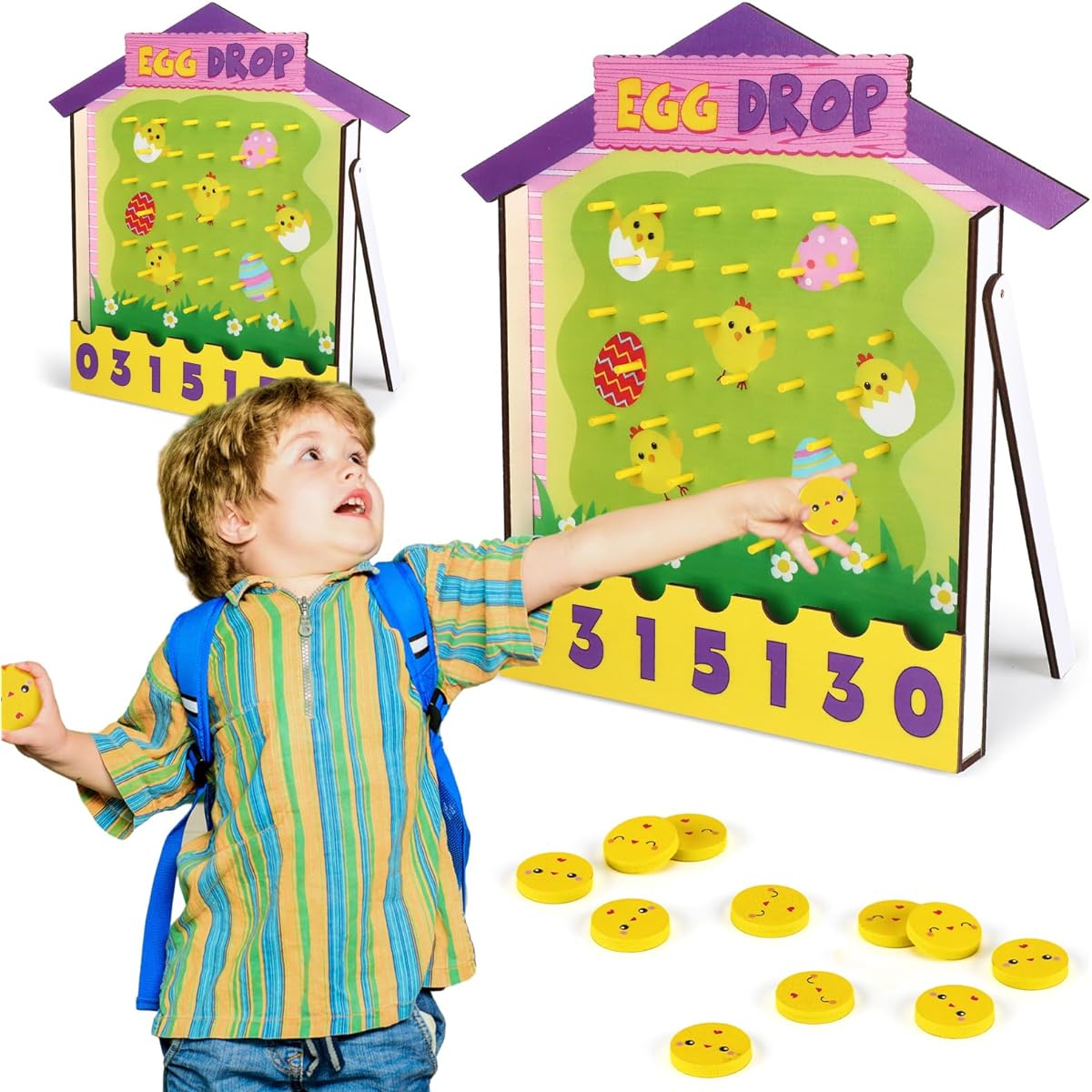 ShinyRelief 2 Sets Easter Disc Drop Game for Kids, Disc Drop Board, Disc Drop Board with 6 Discs, Easter Egg Wooden Drop Game, Easter Funny Giveaways, Drop Board Game, Homeschool Activities, Easter Party Supplies, Gifts