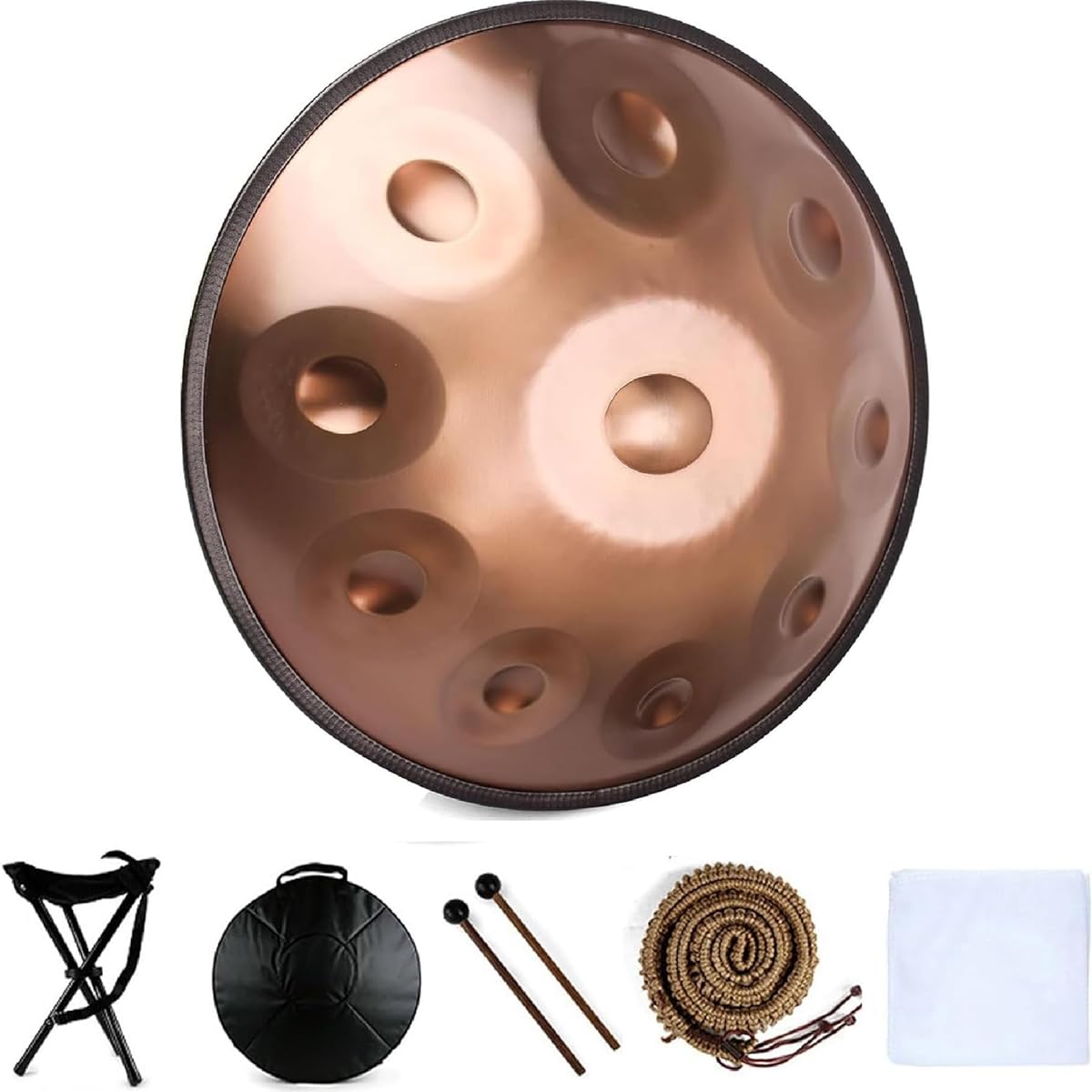 Handpan Drum Instrument D Minor 9 Notes 56 Cm Steel Handpan Drum with Handpan Bag, 2 Mallets and Hand Drum Stand (Color : Gold, Size : 440hz)