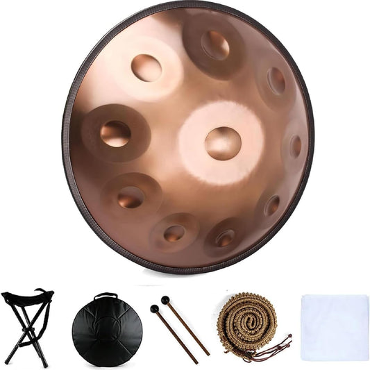 Handpan Drum Instrument D Minor 9 Notes 56 Cm Steel Handpan Drum with Handpan Bag, 2 Mallets and Hand Drum Stand (Color : Gold, Size : 440hz)