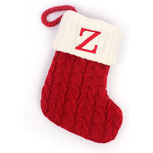 WLLPNG Mini Christmas Stockings Knitted Embroidery Initial Letters Christmas Stockings A-Z Red Christmas Stockings with Monogram Hanging Stockings for Family Christmas Decorations
