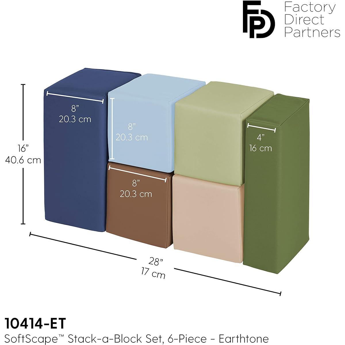 Factory Direct Partners 10414-ET SoftScape Stacking Blocks Big Foam Structural Building Blocks for Toddlers and Kids (6 Piece Set) - Earth Tones