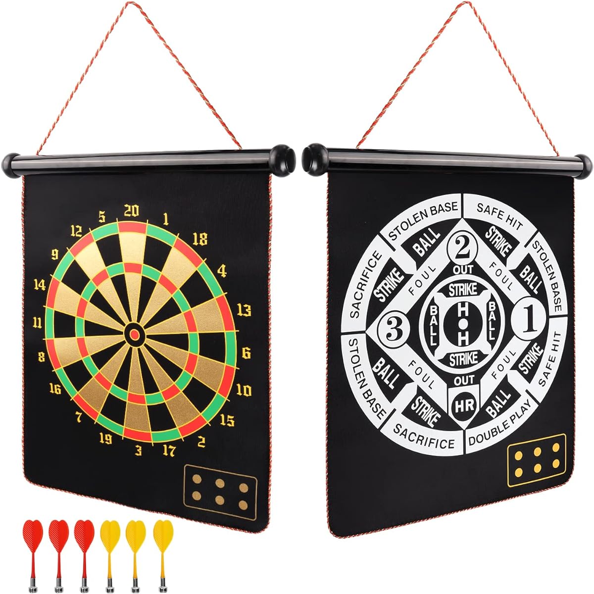 Double Sided Indoor/Outdoor Magnetic Dartboard for Kids & Adults Magnetic Baseball/Dartboard Game Set with 6 Safe Darts Toy Birthday Gift Ideas Teen Boys/Boys Toys