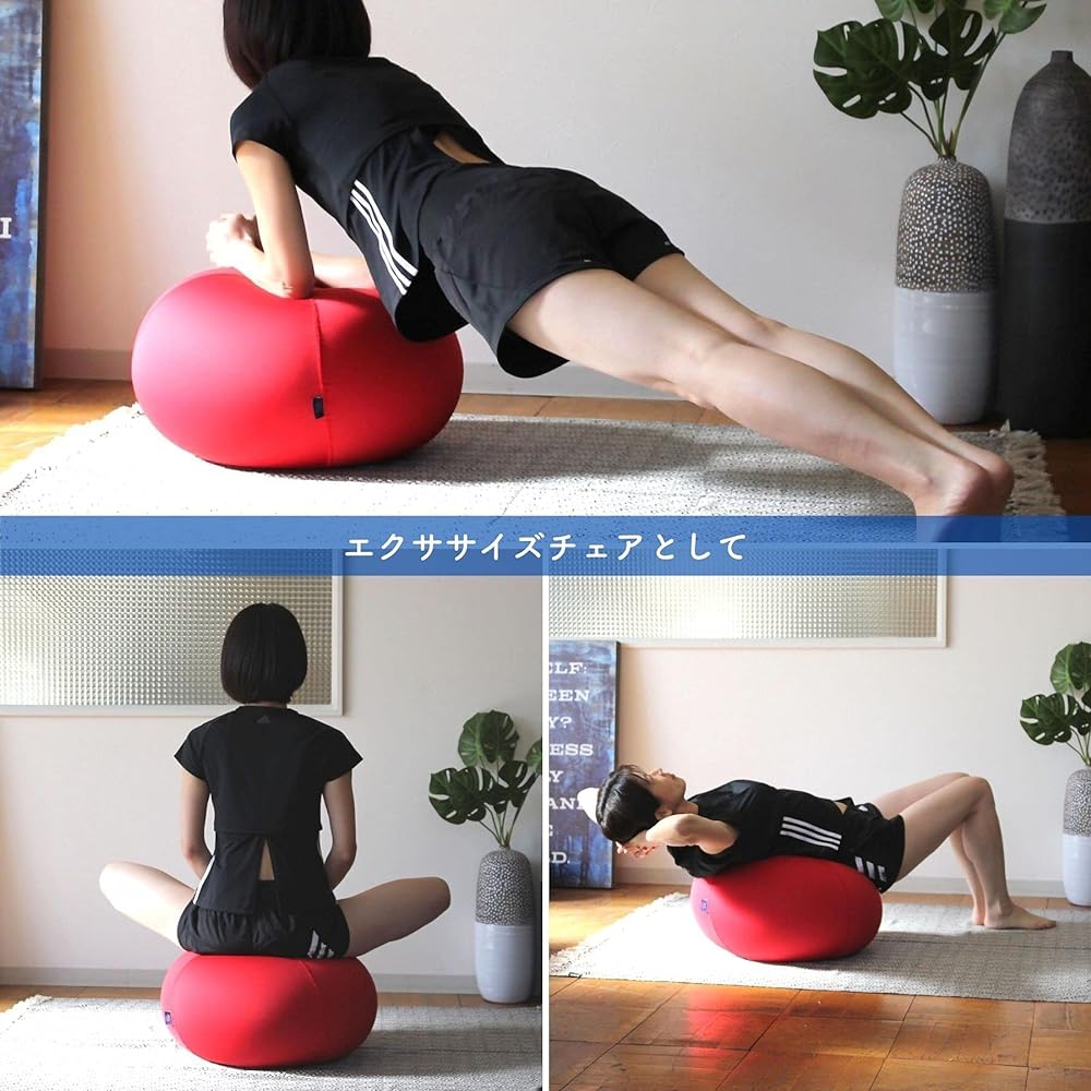 SPICE OF LIFE Donut Ball Jelly Pouf Stool Red L Size 55cm Donut Cushion Balance Ball Anti-Burst Air Pump YDLZ2055RD