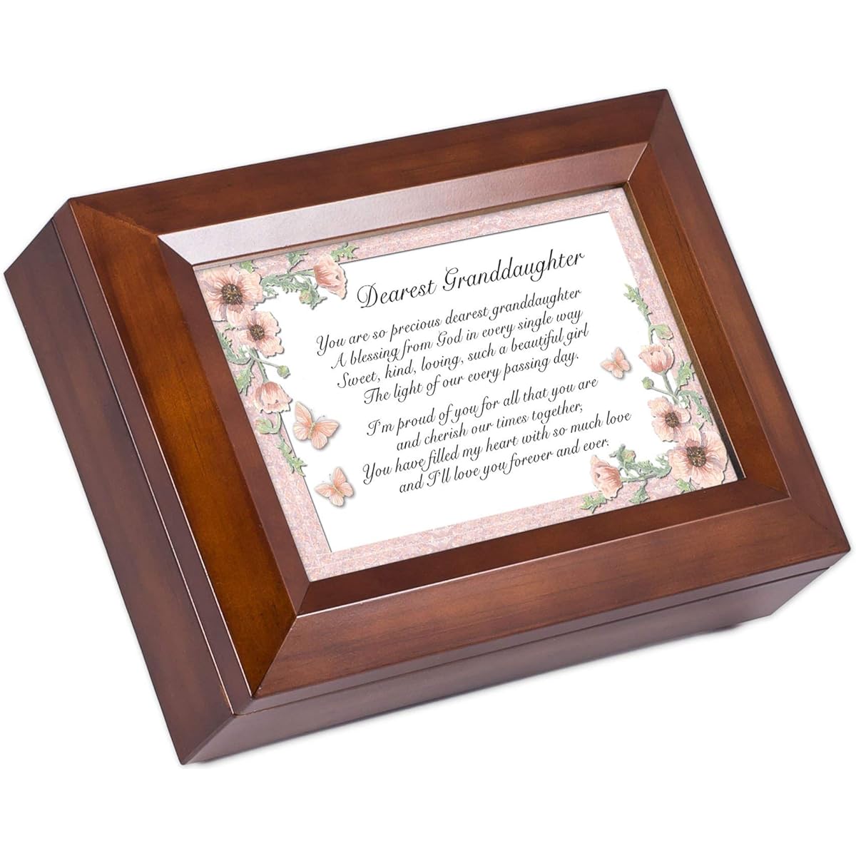 Dearest Granddaughter Dark Wood Finish Music Jewelry Box – Plays Tune You Are My Sunshine
