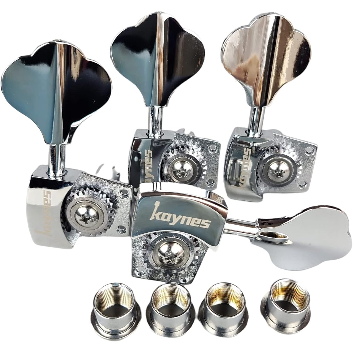 KAYNES Bass Tuners 1:26 Ratio Open Gear Tuning Keys Pegs Guitar Machine Head Tuners for Jazz or Precision Electric Bass Instruments Chrome Silver (Right 4 Pieces)