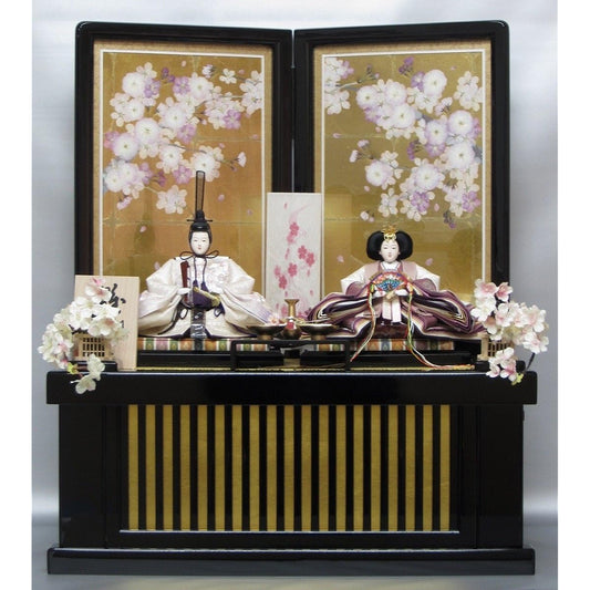 Prince and princess storage ornament YN0236HS Hina dolls, Hina dolls, storage ornaments, Daisango prince and princess ornaments, embroidery, pressed flower folding screen, cherry blossoms