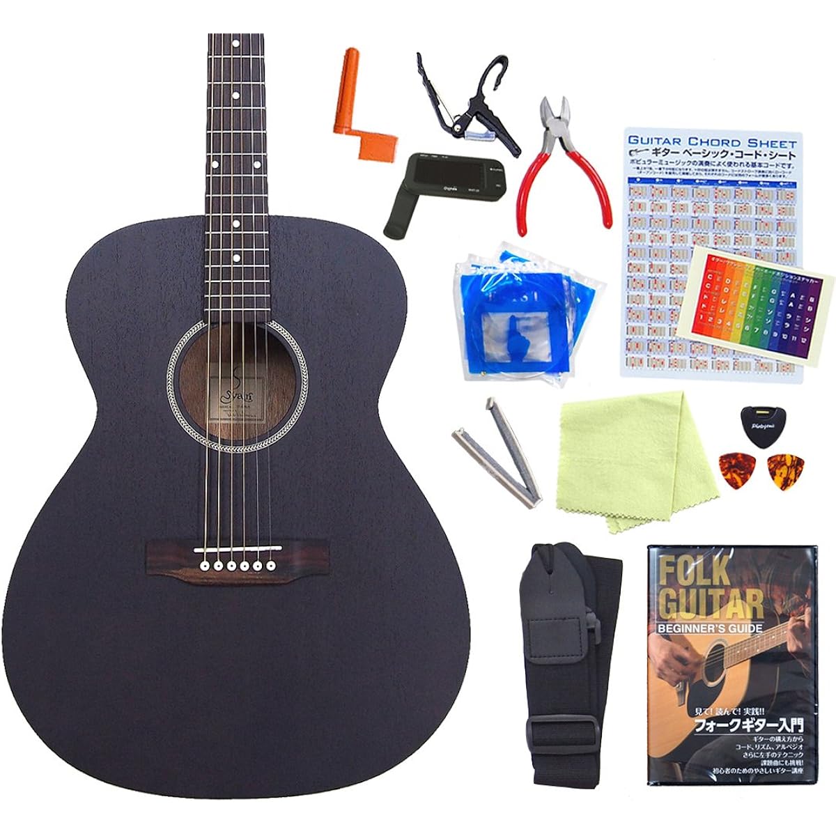 Acoustic Guitar S.Yairi YF-04 Acoustic Guitar High Grade Beginner 16-piece Set Medium Scale BK [98765] [Safe to Ship After Inspection]