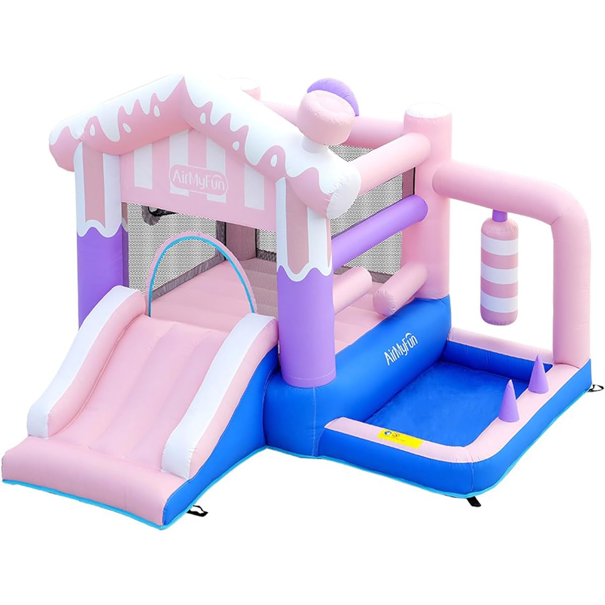 AirMyFun Bounce House Bouncy House with Slide Indoor Outdoor Backyard Playhouse Kids Bounce Castle Jump Ball Pit Basketball Hoop Target Ball