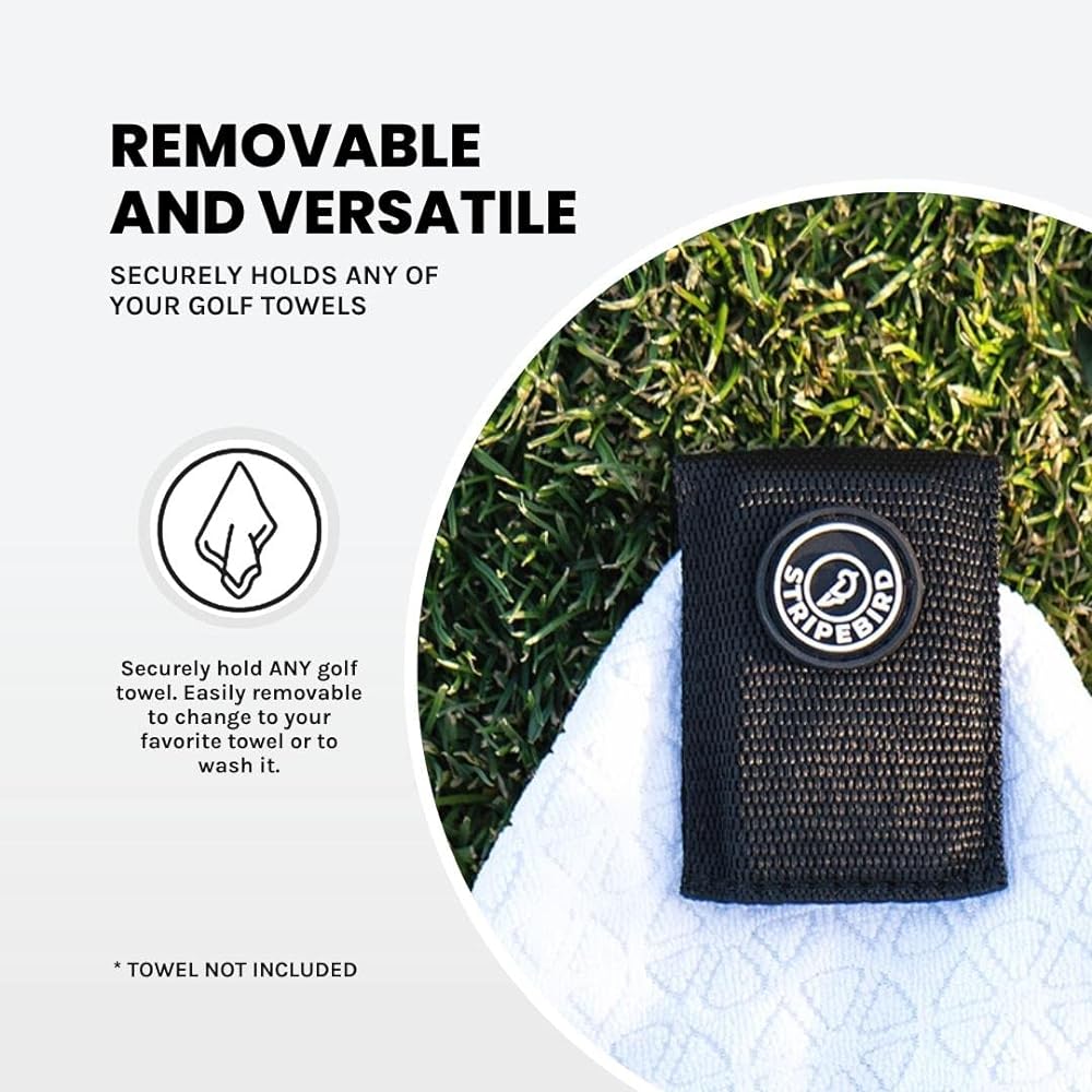 Stripebird - Magnetic Clip for Any Towel (Black) - Highest Strength Magnet - Golf Towel Magnet - Magnetic Golf Towel - Removable from Towel - Magnetic Golf Towel - Magnetic Golf Towel for Men
