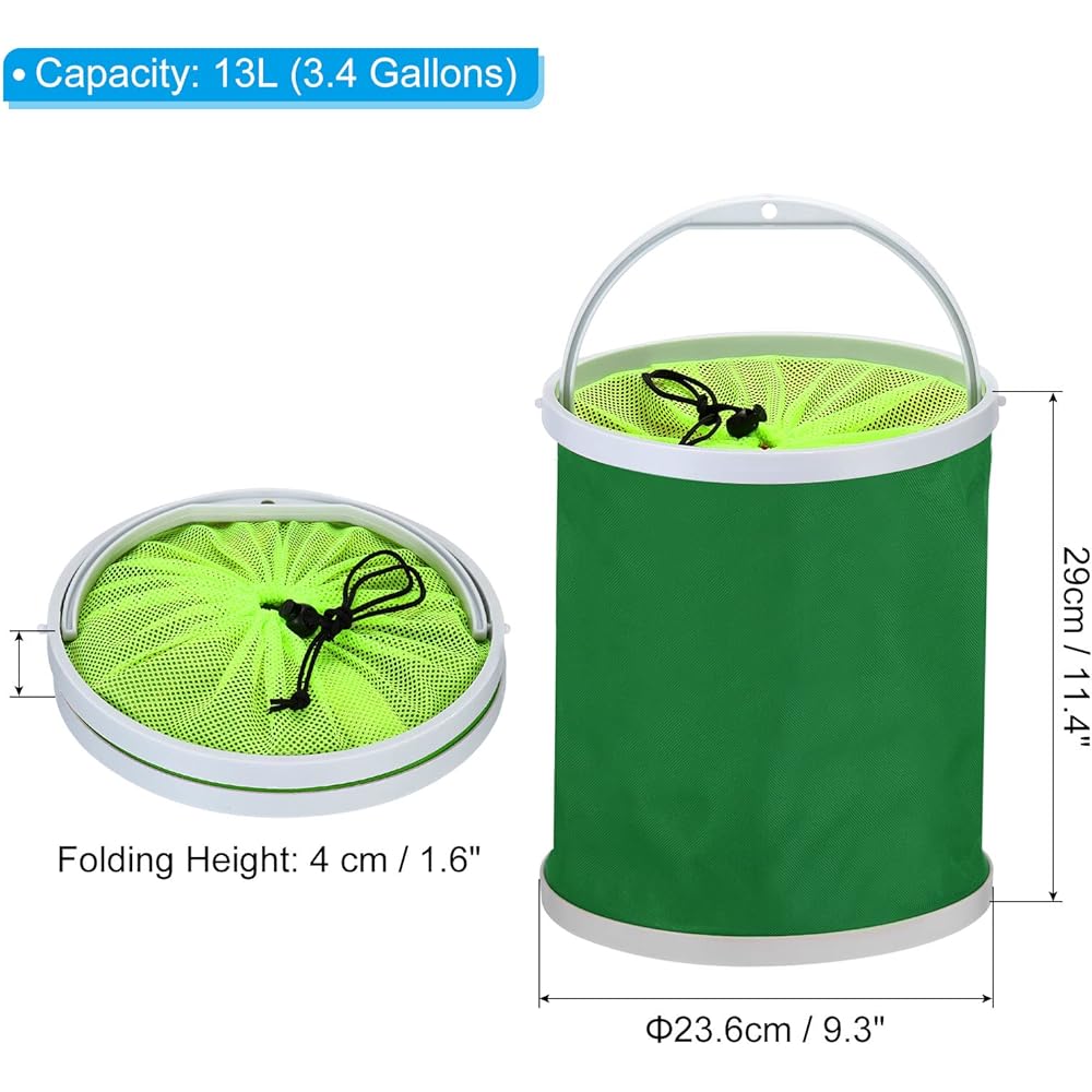 PATIKIL Water Tank Cleaning Bucket Footbath Bucket Foldable with Handle for Camping Car Wash 13L Green