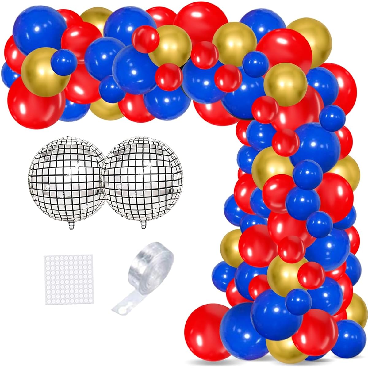 Metallic Disco Balloon Garland Arch Kit, Royal Blue Metallic Gold Balloons, Silver Disco Balloons, DIY Balloon Arch for Galaxy 70S 80S Retro Superboy Hero Birthday 2024 Graduation Party Decorations