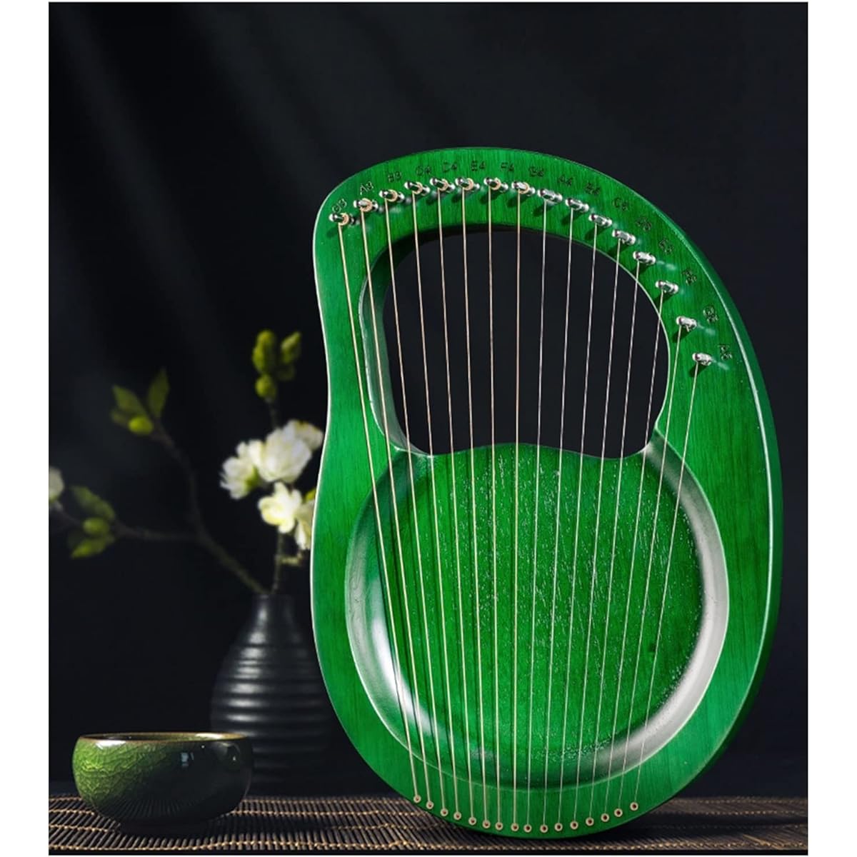 WowZza 16 String Wooden Lyre Harp Musical Instrument Harp, Lyre Harp with Tuning Tool for Beginners/Green