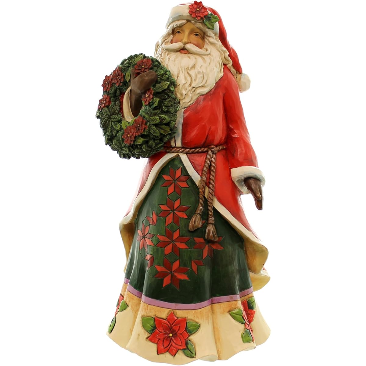 Jim Shore for Enesco Heartwood Creek Poinsettia Santa Figure 11.75"