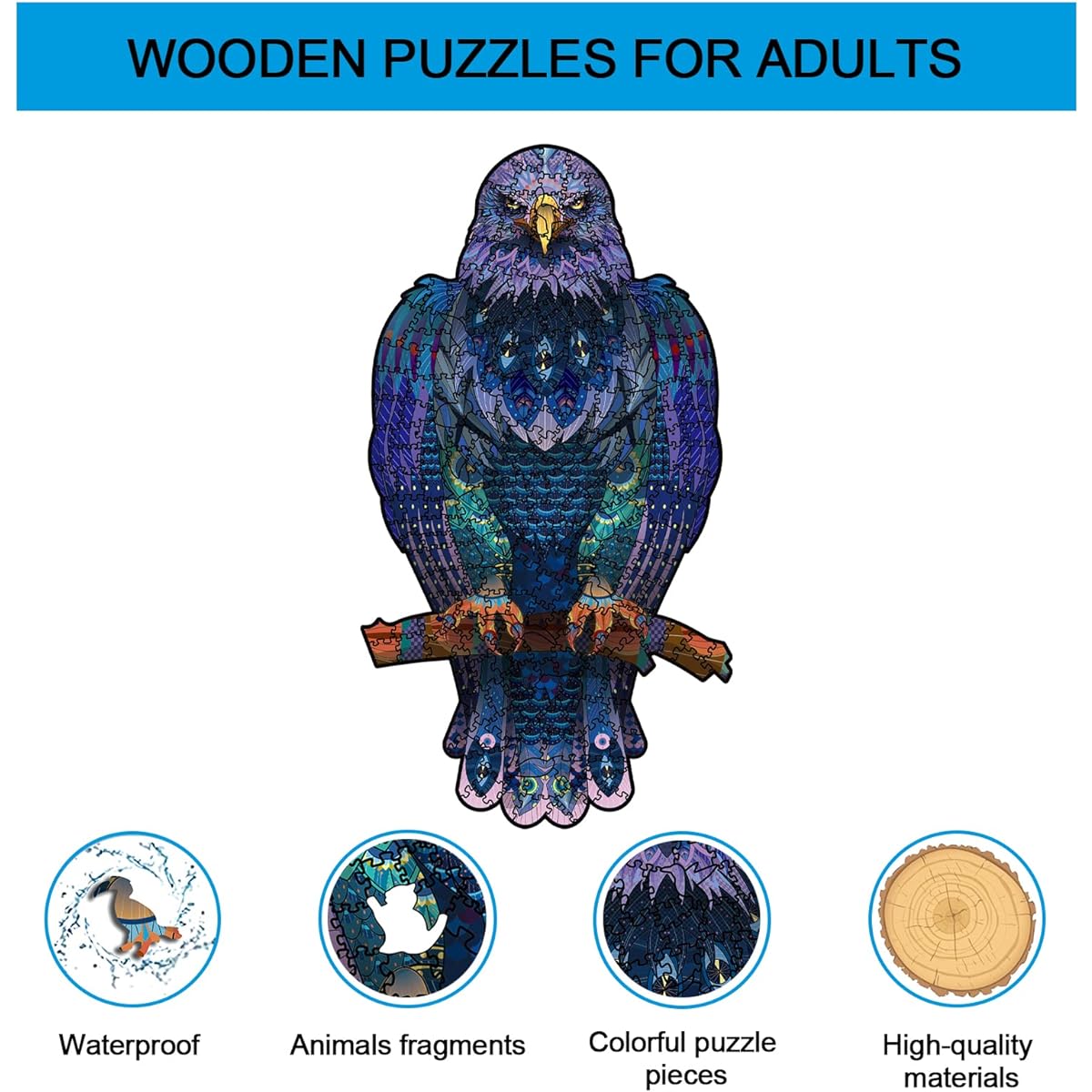 Wooden Puzzle for Adults Jigsaw Puzzle for Family Game Collection 200 Pieces 7.5x13.8 Inch Unique Animal Shape Wooden Puzzle Gift Puzzle for Friends Fun Birthday Christmas (Eagle M)