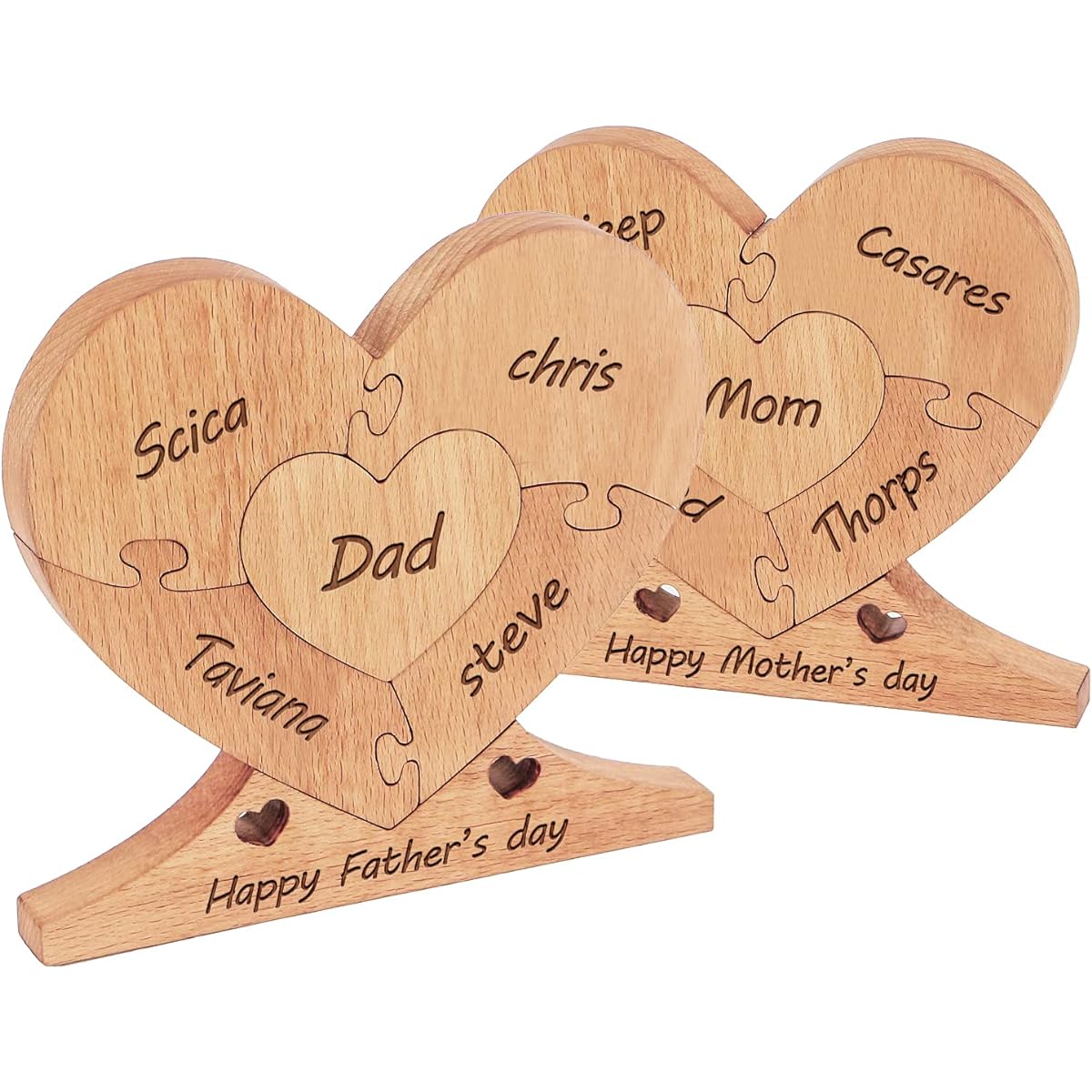 Custom Wooden Heart Puzzle for Dad with Name Engraved Ages 1-8 Family Heart Puzzle Father's Day Home Decoration Gift