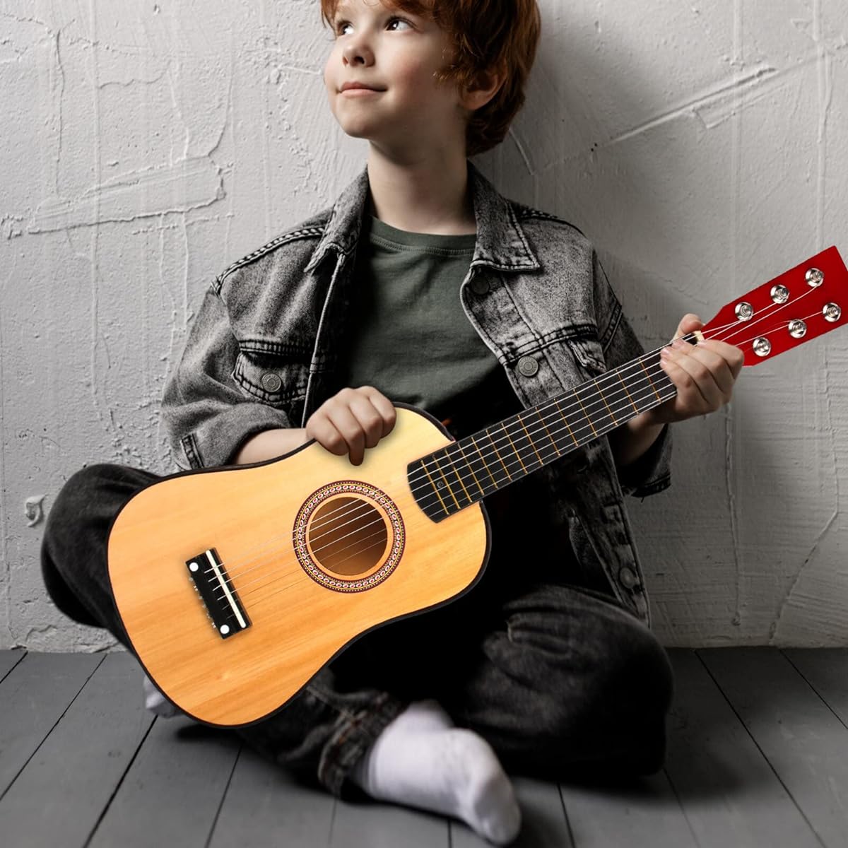 Kisangel 1 Piece Kids Beginner Guitar 23 Inch Guitar 6 String Vintage Style Acoustic Guitar Wooden Guitar Musical Instrument for Children (See Image)