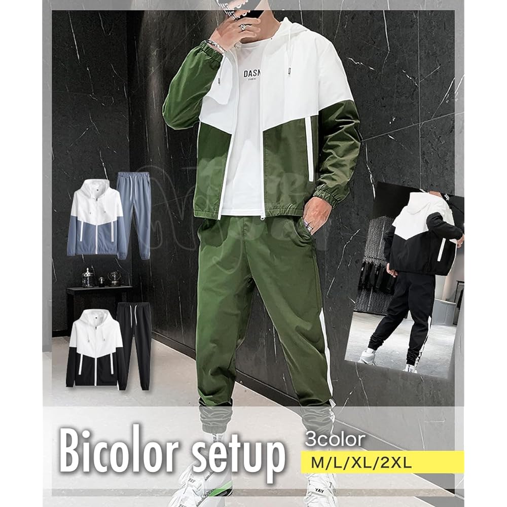 [three Joy] Recommended for leisure sports! Top and Bottom Setup Men's Windbreaker Jersey Stylish Sportswear Available in 3 Colors M-2XL