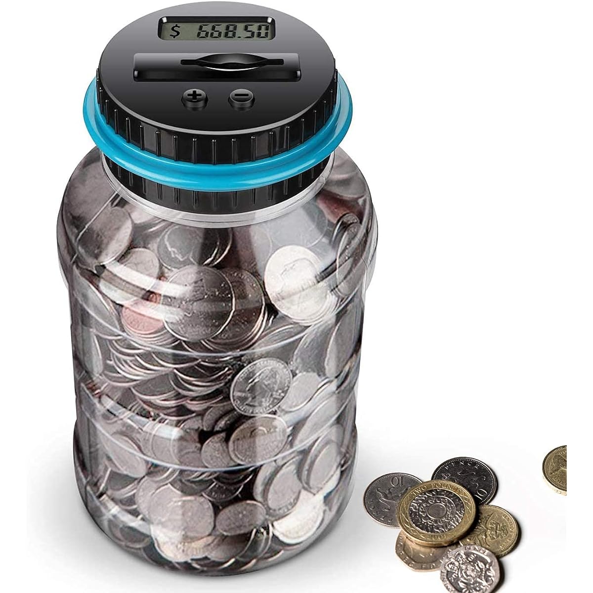Digital Piggy Bank for Adults Transparent Coin Bank Auto Counting Piggy Bank with LCD 1.8L Large Coin Counter