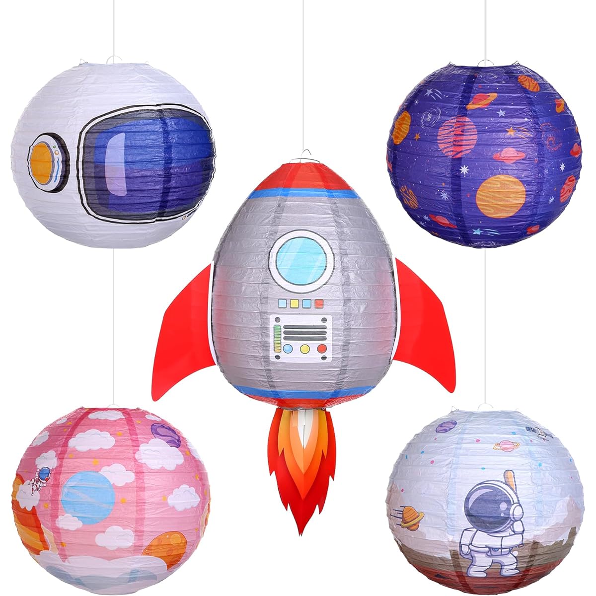 Fontien 5pcs Space Party Paper Lanterns Space Theme Solar System Planets Party Decorations Supplies for Party