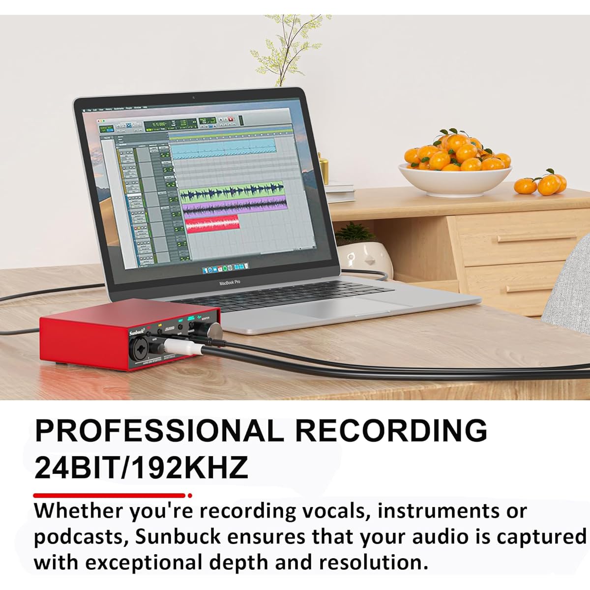 【Professional Recording, Studio Quality】2023newest Sunbuck USB Audio Interface, 24Bit/196kHz High-Fidelity, Ultra-low Latency, with XLR/48V Phantom Power for Recording