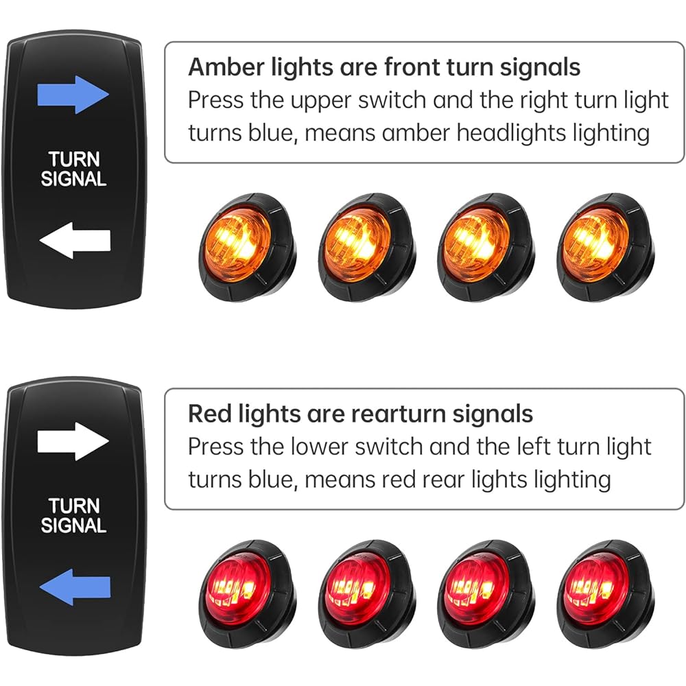 UTV Turn Signal Kit with Turn Signal Rocker Switch ATV Street Legal Kit Compatible with Polaris RZR Ranger Turbo Can-am (Blue Backlight)