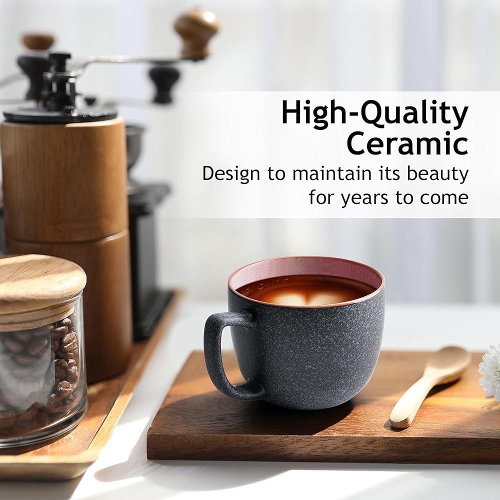MIAMIO - 470ml Coffee Cup x 6/Mug Set/Coffee Cup Large/Modern Stoneware Coffee Mug Las Palmitas Collection Set of 6