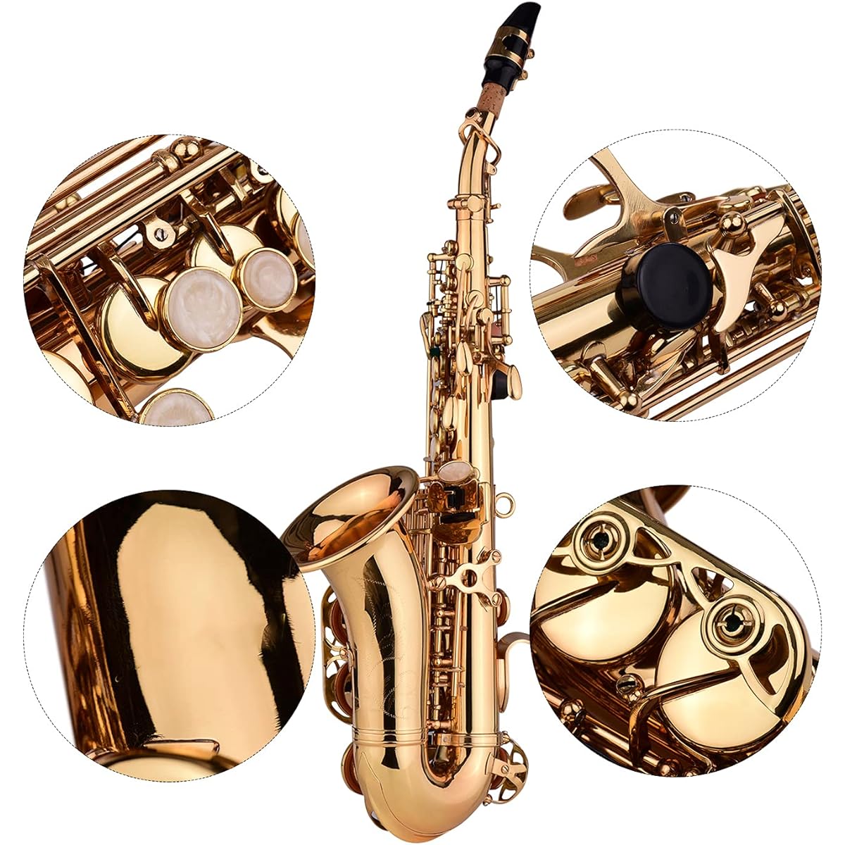 SHUBIAO Mini Bb Soprano Saxophone Saxophone Brass Material Gold Lacquer Surface Woodwind Instrument Carrying Case Cleaning Cloth Brush Reed Saxophone Strap