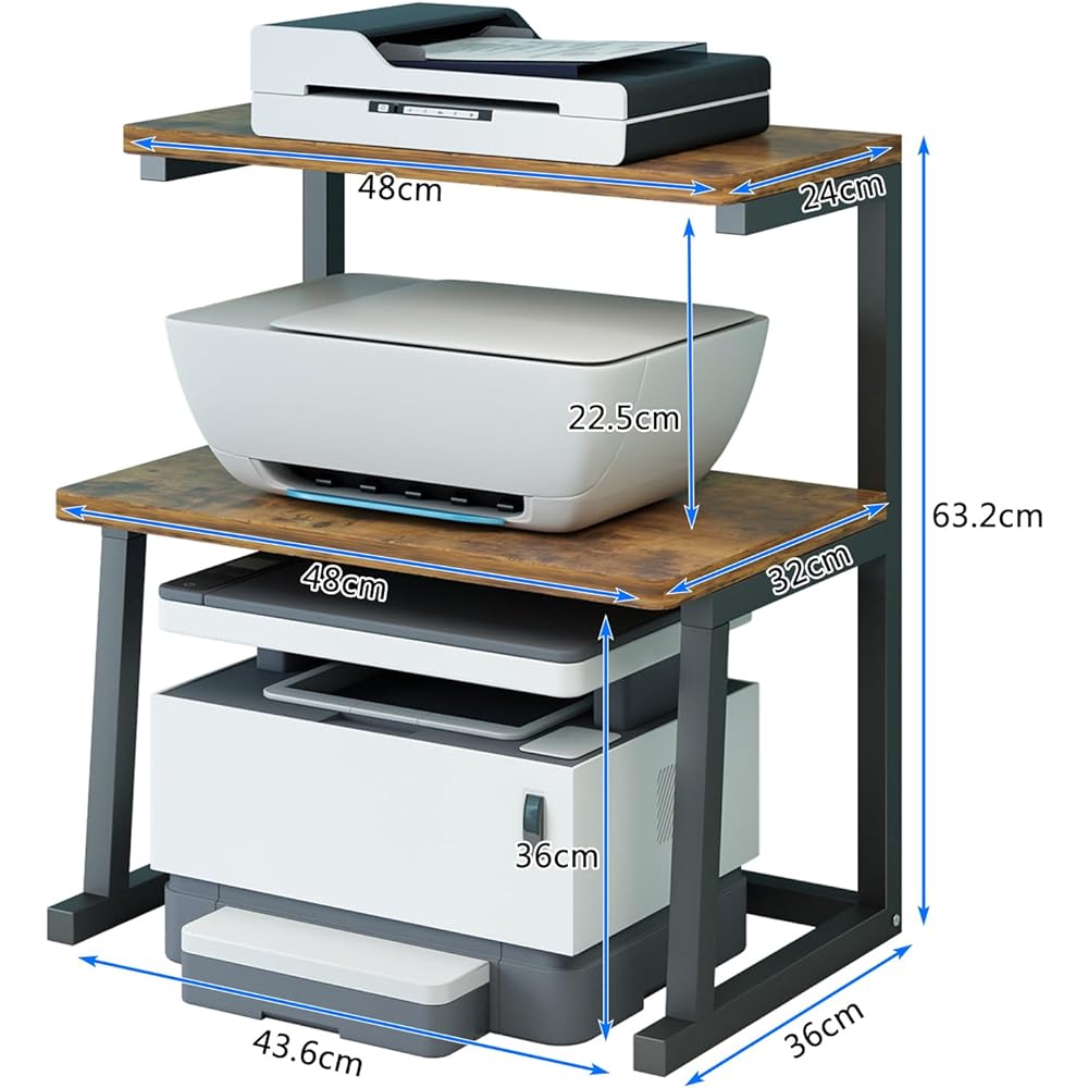 CYUUEU Printer Stand, Printer Rack, Desk Rack, Printer Desk Rack, Stand, 3 Tiers, Width 48cm, Depth 36cm, Height 63cm, Desktop Stand, Under-Desk Stand, Copy Machine Stand, Tabletop Storage, Printer Stand, Load Capacity of Each Shelf Board 25kg (Brown)