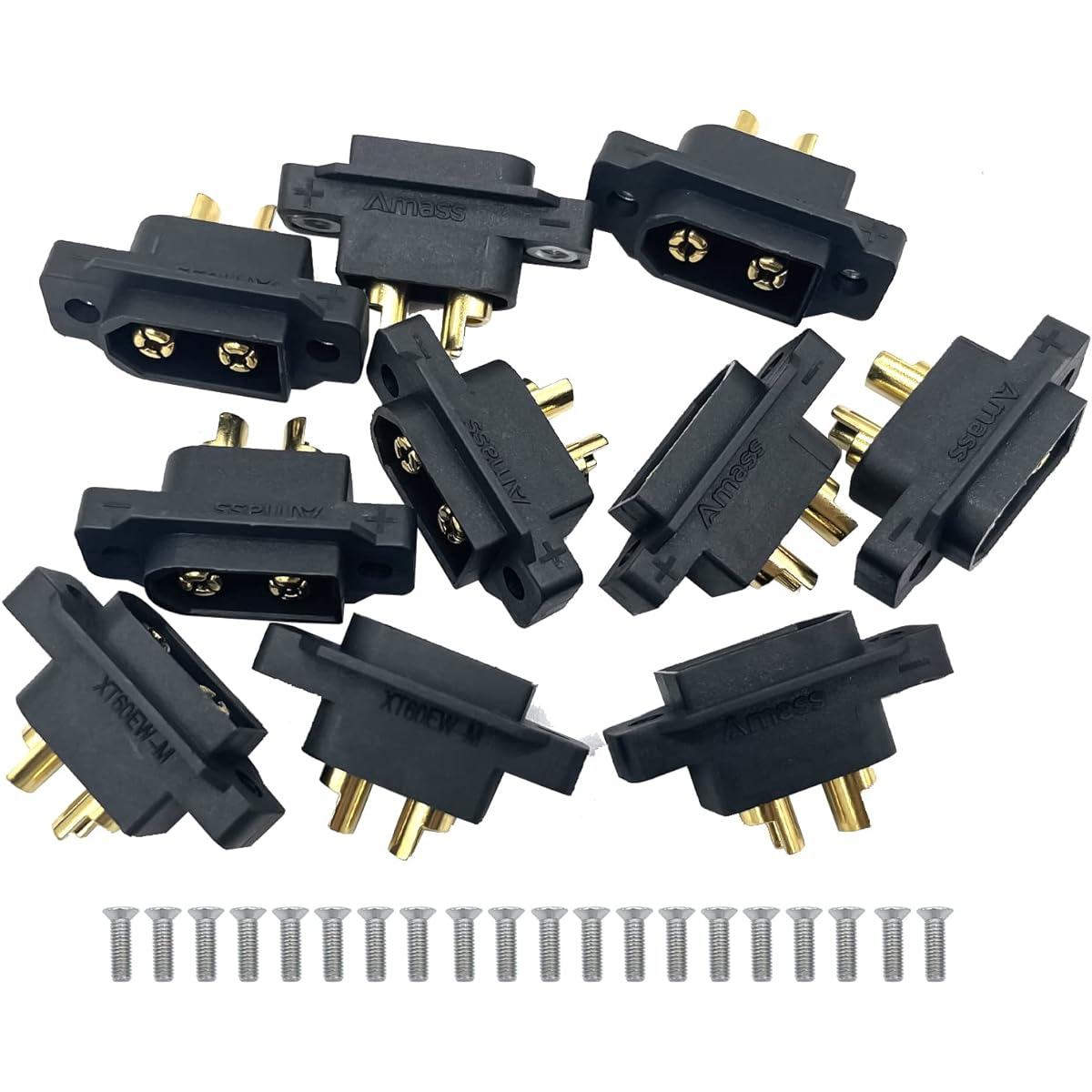 10pcs Amass XT60EW-M Mountable XT60E Male Plug Connector for RC Drone Aircraft FPV Racing Drone (with Skew)