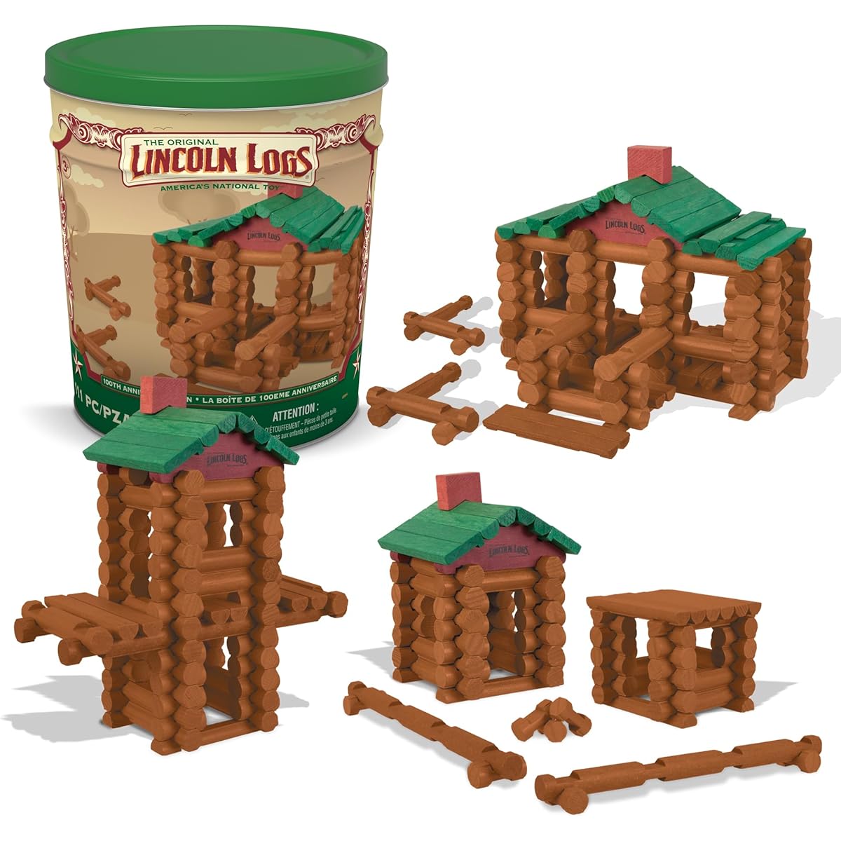 Lincoln Logs 100th Anniversary Building Set Tin 111 pieces 00854