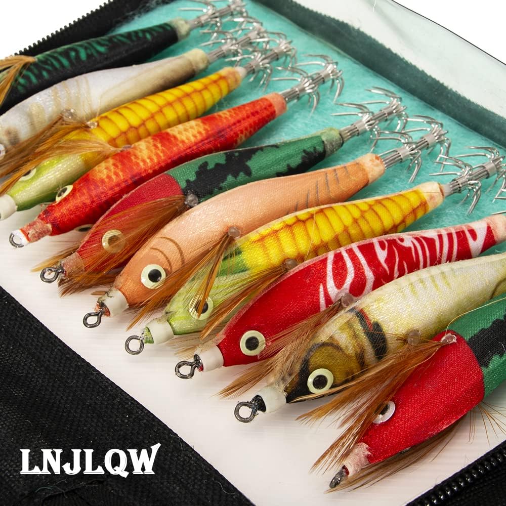 Set of 10 Squid Fishing Sutte Lure Wood Shrimp Lure Squid Fishing Rattle Internal Squid Fishing Egi Set Suitable for squid and octopus fishing