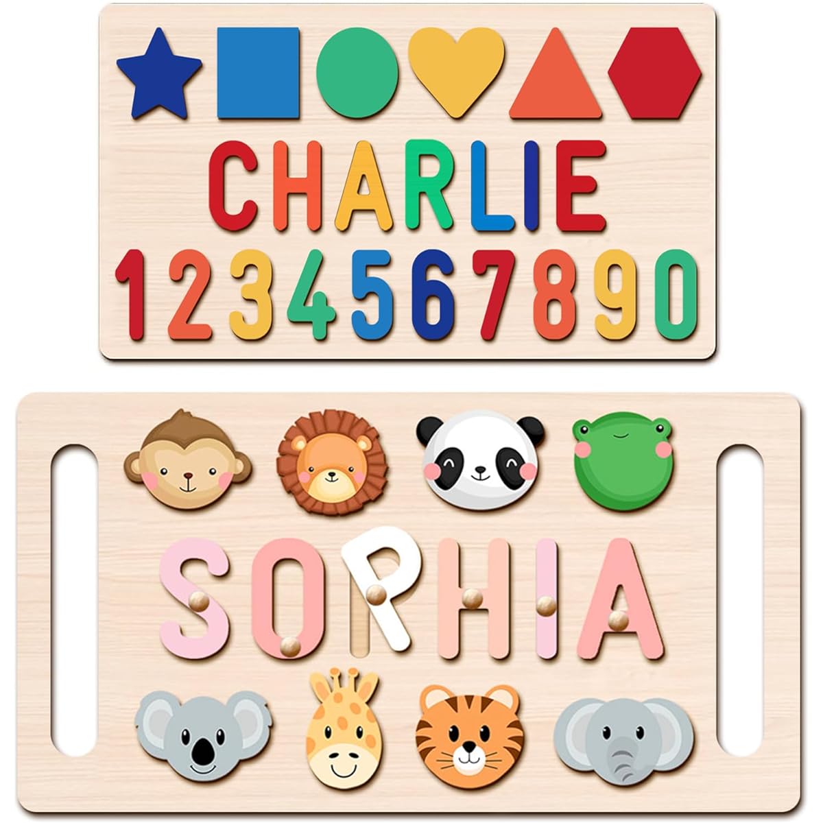 WOODBESTS Name Puzzle for Kids, Personalized Wooden Puzzle, Toddler Toys, 1st Birthday Easter Gifts, Personalized Name Puzzle for Girls and Boys with Stand, Personalized Baby Toys