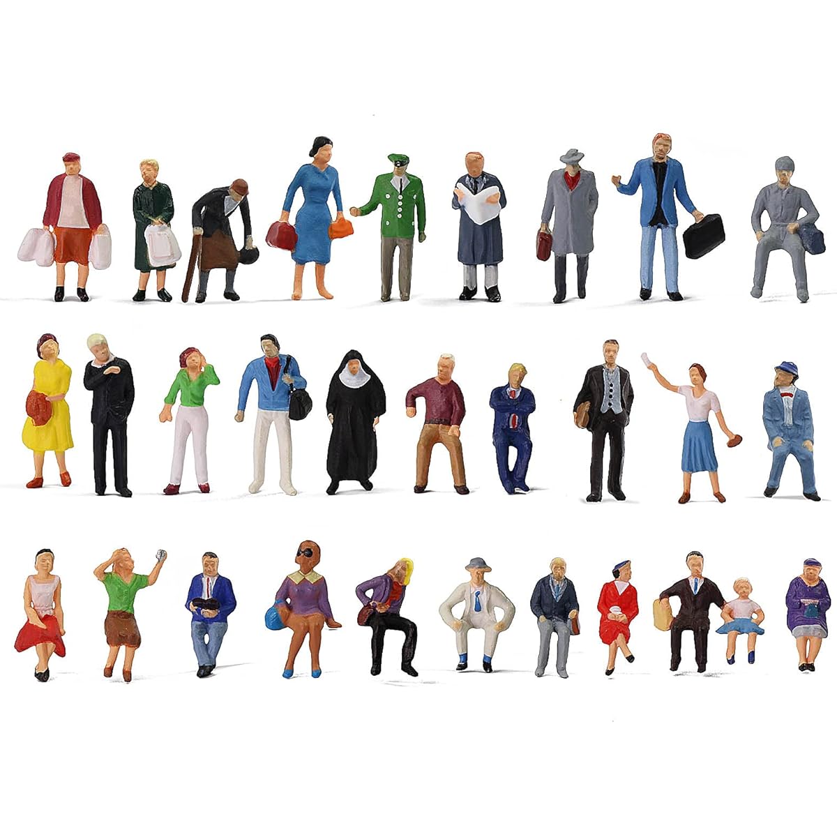 HO Scale 1:87 Standing Passengers Painted Figures for Model Train Layouts (30 Pieces)