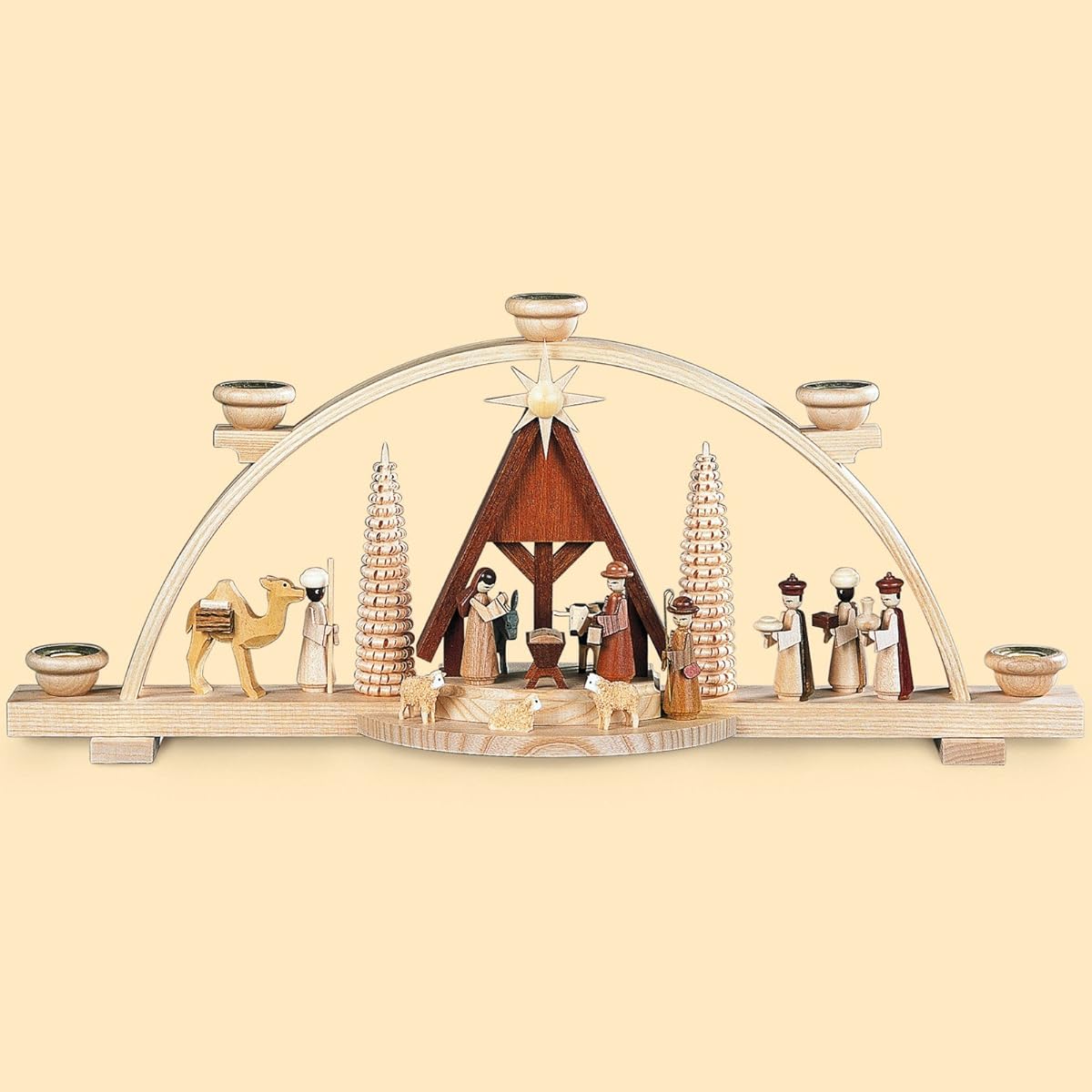 Schwibbogen (arch-shaped candle stand) - Nativity scene - Manger - length 47 cm - original by Mueller Seiffen, Erzgebirge