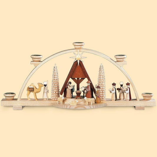 Schwibbogen (arch-shaped candle stand) - Nativity scene - Manger - length 47 cm - original by Mueller Seiffen, Erzgebirge