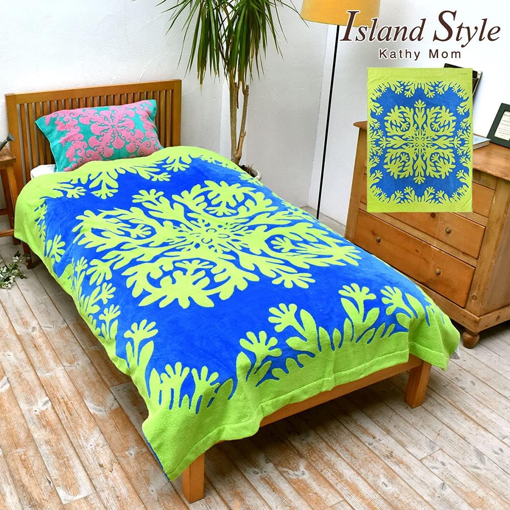 [Cathy Mom Island Style] Towel Blanket Hawaiian Quilt Pattern Island Series 86108509 Women's 86108509B Naupaka Blue Approx. Width 140 x Height 190cm