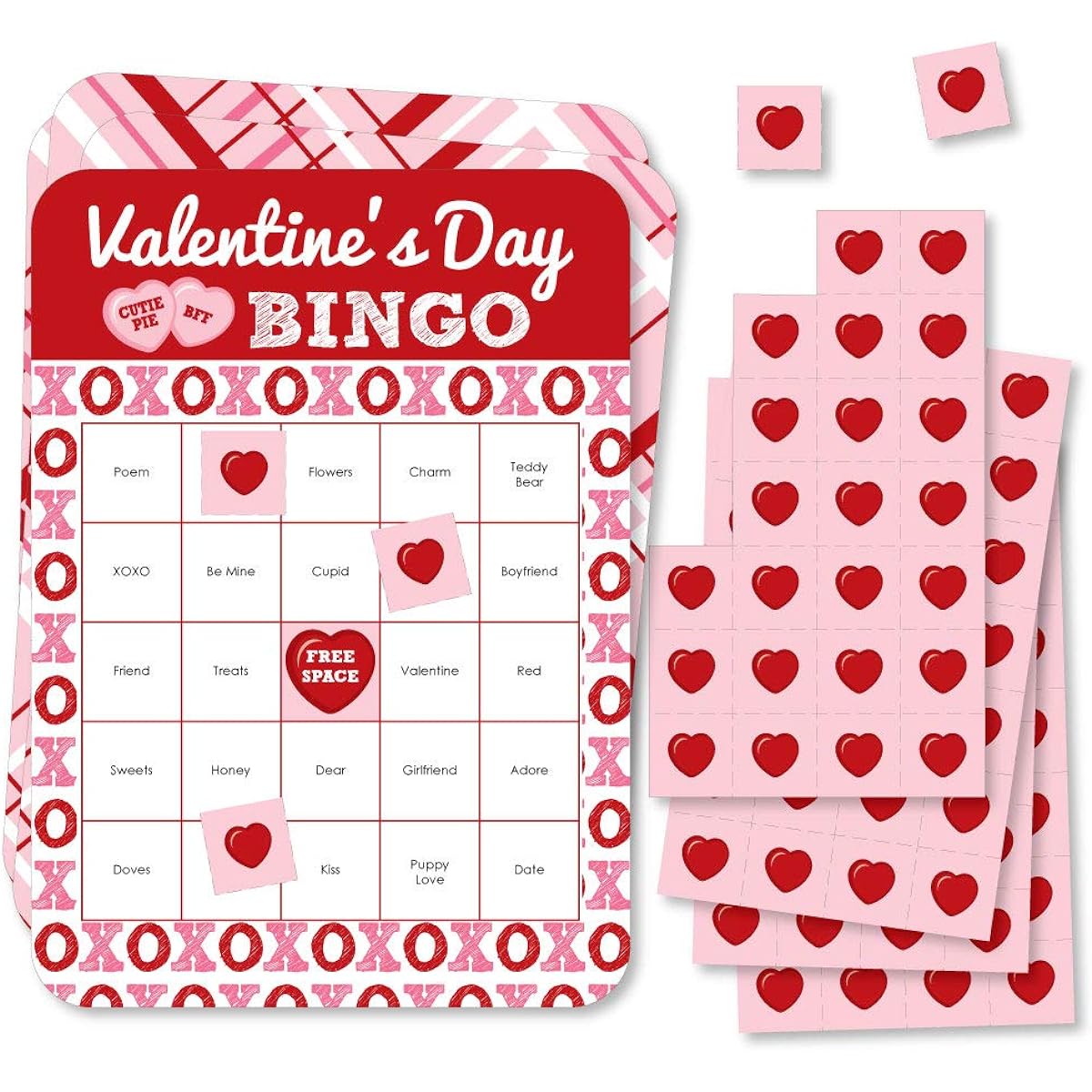 Big Dot of Happiness Conversation Heart Bingo Cards and Markers Valentine Party Bingo Game Set of 18