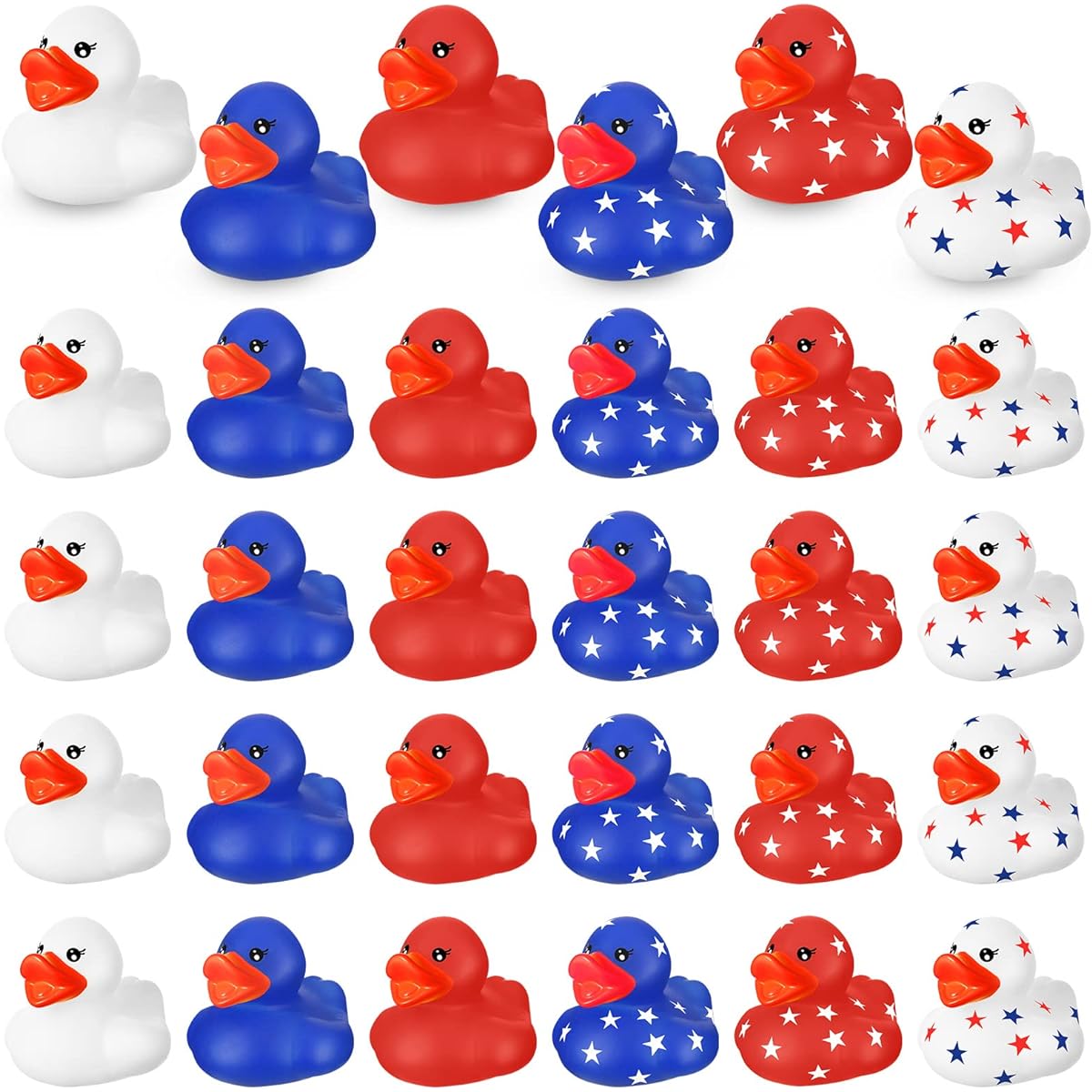 24 pcs Patriotic Rubber Ducks 2" 4th of July Rubber Ducks Red White Blue Stars Little Ducks Army Ducks Bath Toys Memorial Day Labor Day Veterans Day Holiday Baby Shower Party Favors (Cool)