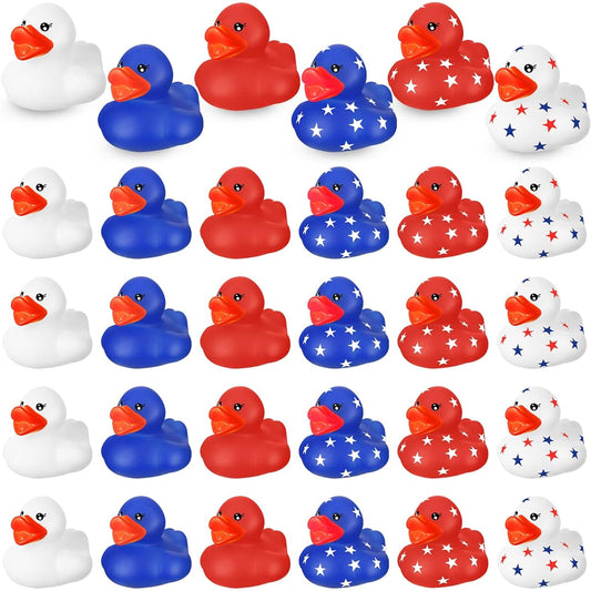 24 pcs Patriotic Rubber Ducks 2" 4th of July Rubber Ducks Red White Blue Stars Little Ducks Army Ducks Bath Toys Memorial Day Labor Day Veterans Day Holiday Baby Shower Party Favors (Cool)