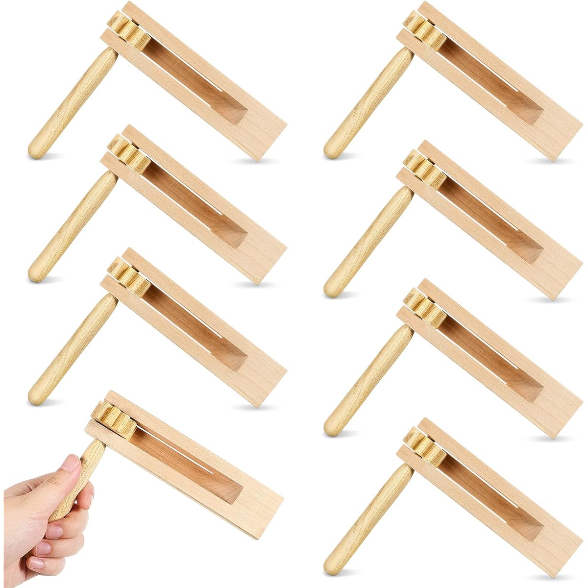 8 Pack Wooden Ratchet Noise Makers Ratchet Musical Instruments Rattle Ratchets for Football Games Parties Celebrations Sporting Events 6 x 5.5 x 1.4 Inches