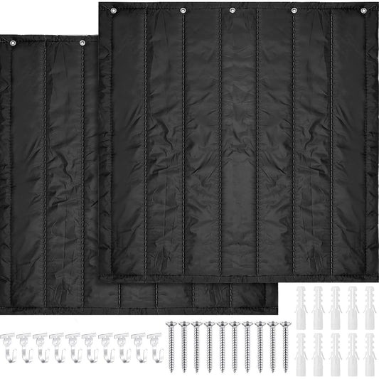 2 Pieces Large Soundproof Blanket Soundproof Blanket Cotton Felt Oxford Cloth Sound Absorption Sheet for Door Acoustic Noise Block Blanket Studio Sound Absorption, Black (48 x 48 inches)