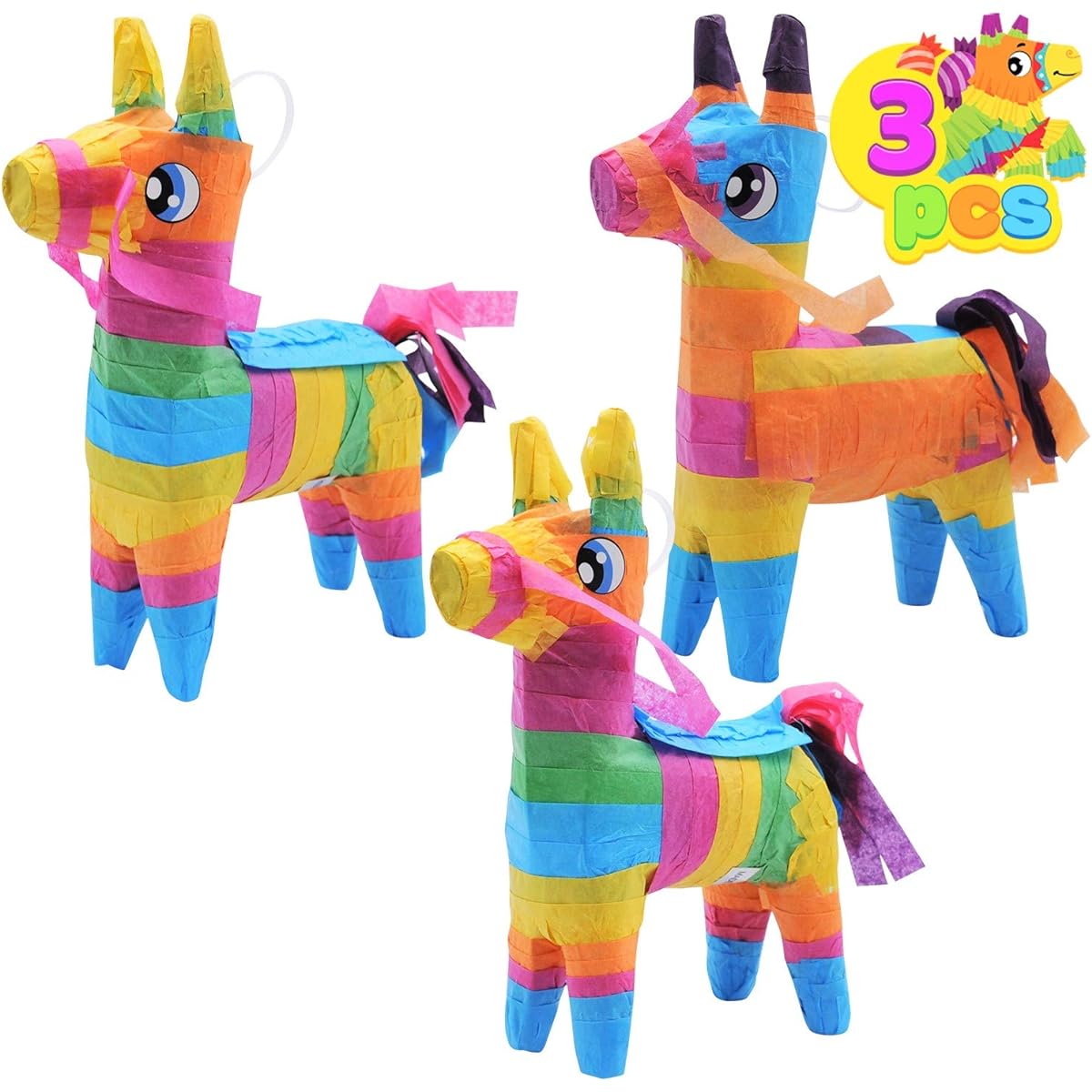 Mini Donkey Pinata 7.5" x 5.5" Cinco de Mayo Rainbow Colors Fun Fiesta Taco Party Supplies Luau Event Photo Props Mexican Themed Decorations Carnival Festival Taco Tuesday Event