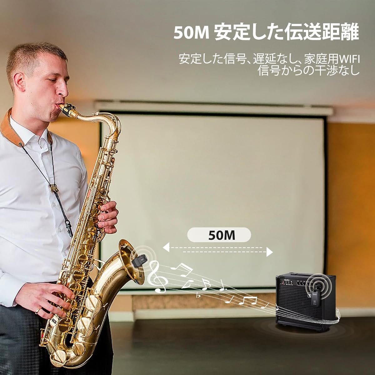 POGOLAB Wireless Saxophone System Rechargeable Saxophone Microphone Pickup System Clip-on Wireless Musical Instrument Microphone for Saxophone Trumpet Brass Instruments with Treble, Bass, and Mid Adjustment/50M