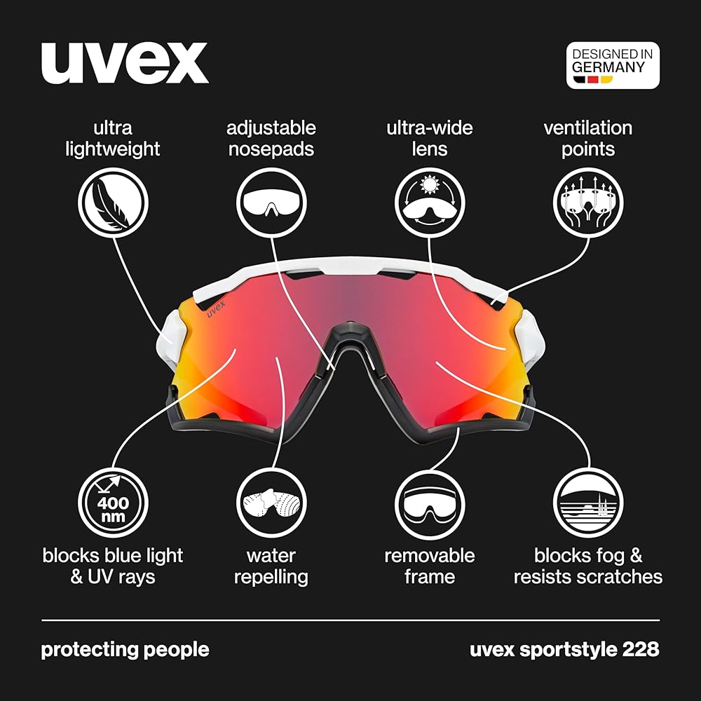 uvex sports sunglasses UV400 anti-fog mirror lens bicycle/outdoor sportstyle 228