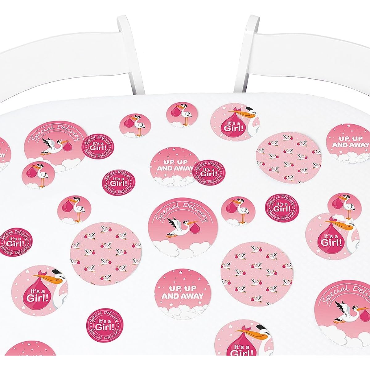 Big Dot of Happiness Girl Special Delivery - Pink It's A Girl Stork Baby Shower Giant Circle Confetti - Party Decorations - 27 Large Confetti