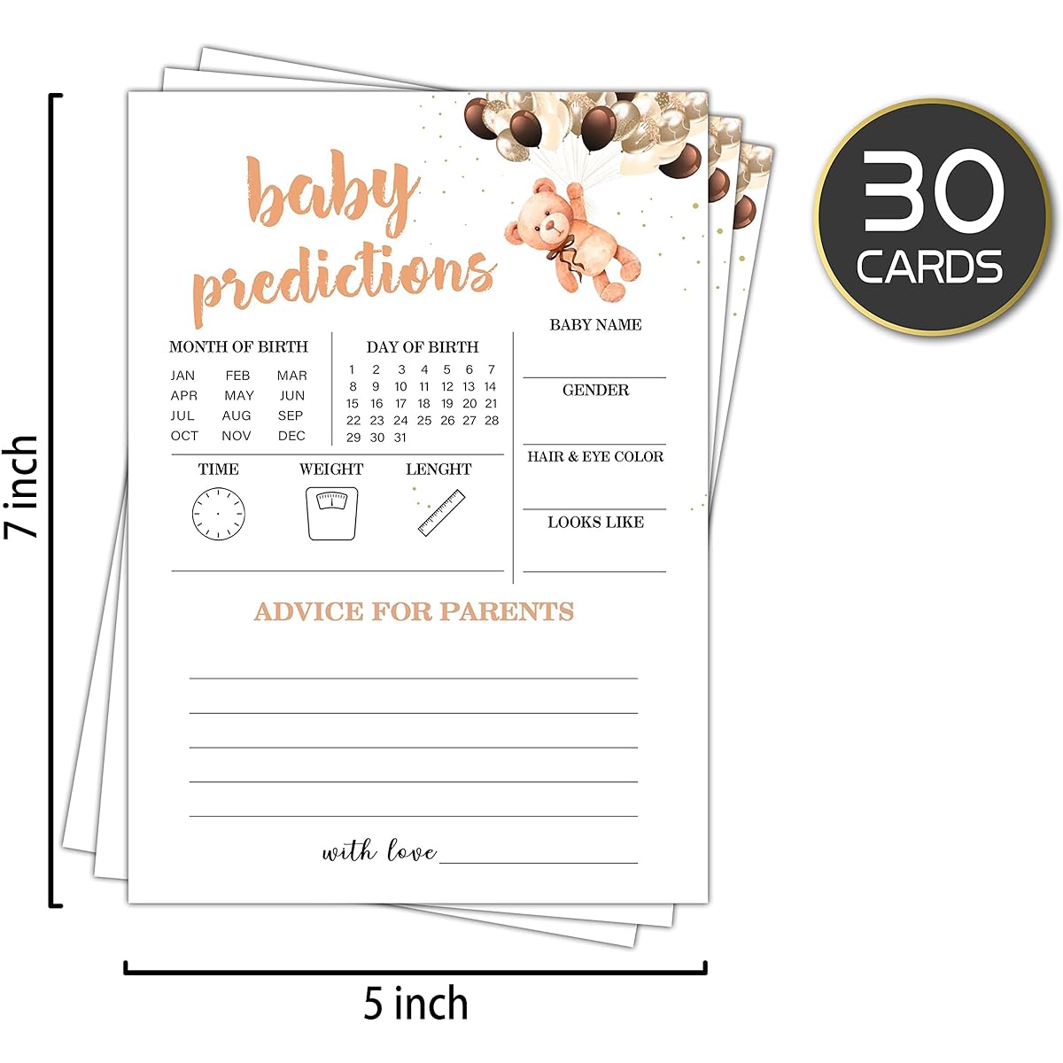 Baby predictions Baby Shower, Little Bear Predict Newborn Kids Game, New Parent Message Advice Book Mommy Daddy to Be Keepsake Party Favors Supplies Decorations - 30 Game Cards (bb012-yx16)