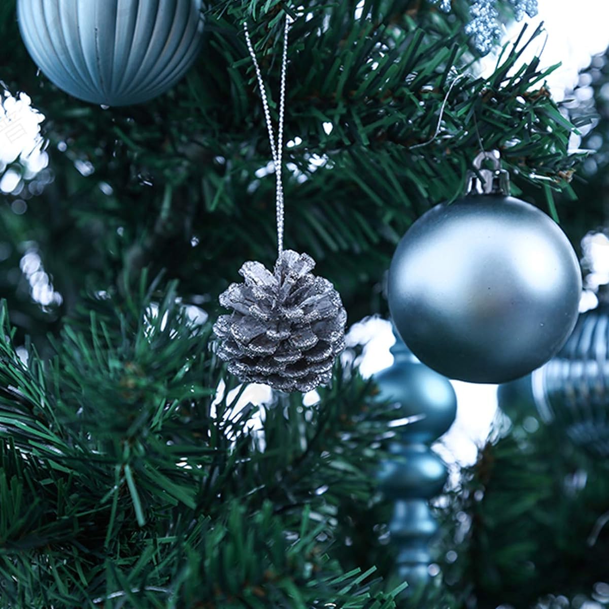 Sunnyglade 60ct Blue Christmas Tree Ball Ornaments Set Shatterproof Christmas Bling Hanging Decorations with Handheld Gift Packaging for Christmas Tree Holiday Wedding Party