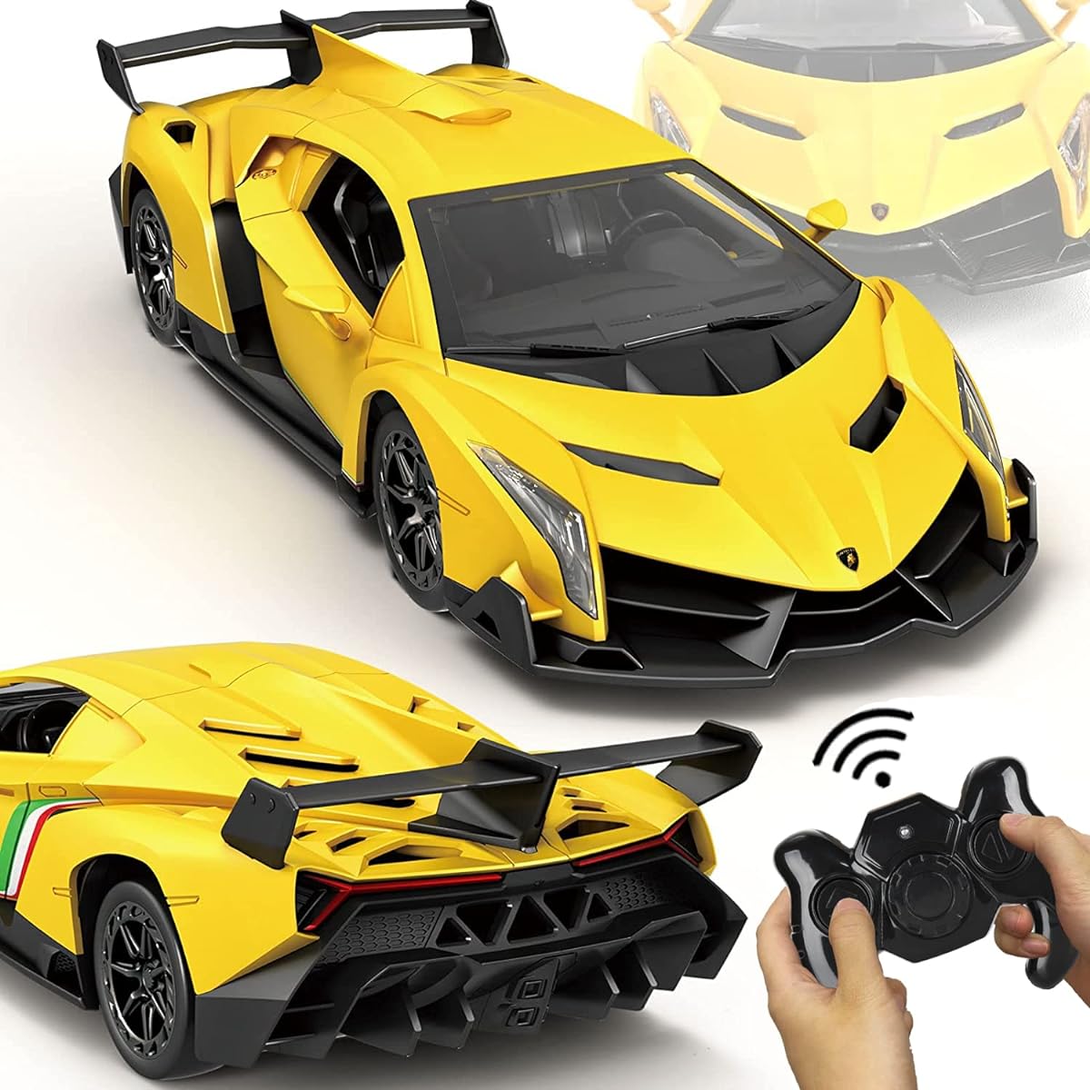 GUOKAI Remote Control Car 1/24 Scale RC Sports Racing Toy Car Compatible with Lamborghini Veneno Model for Boys and Girls, Yellow