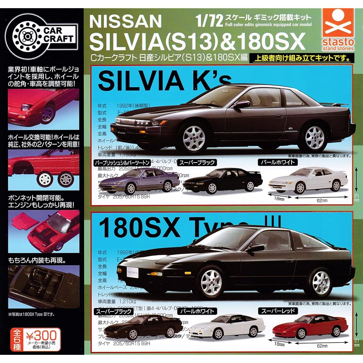 C Car Craft 1/72 Scale Nissan Silvia (S13) & 180SX Edition [Set of 6 Types (Full Complete)] Gacha Gacha Capsule Toy